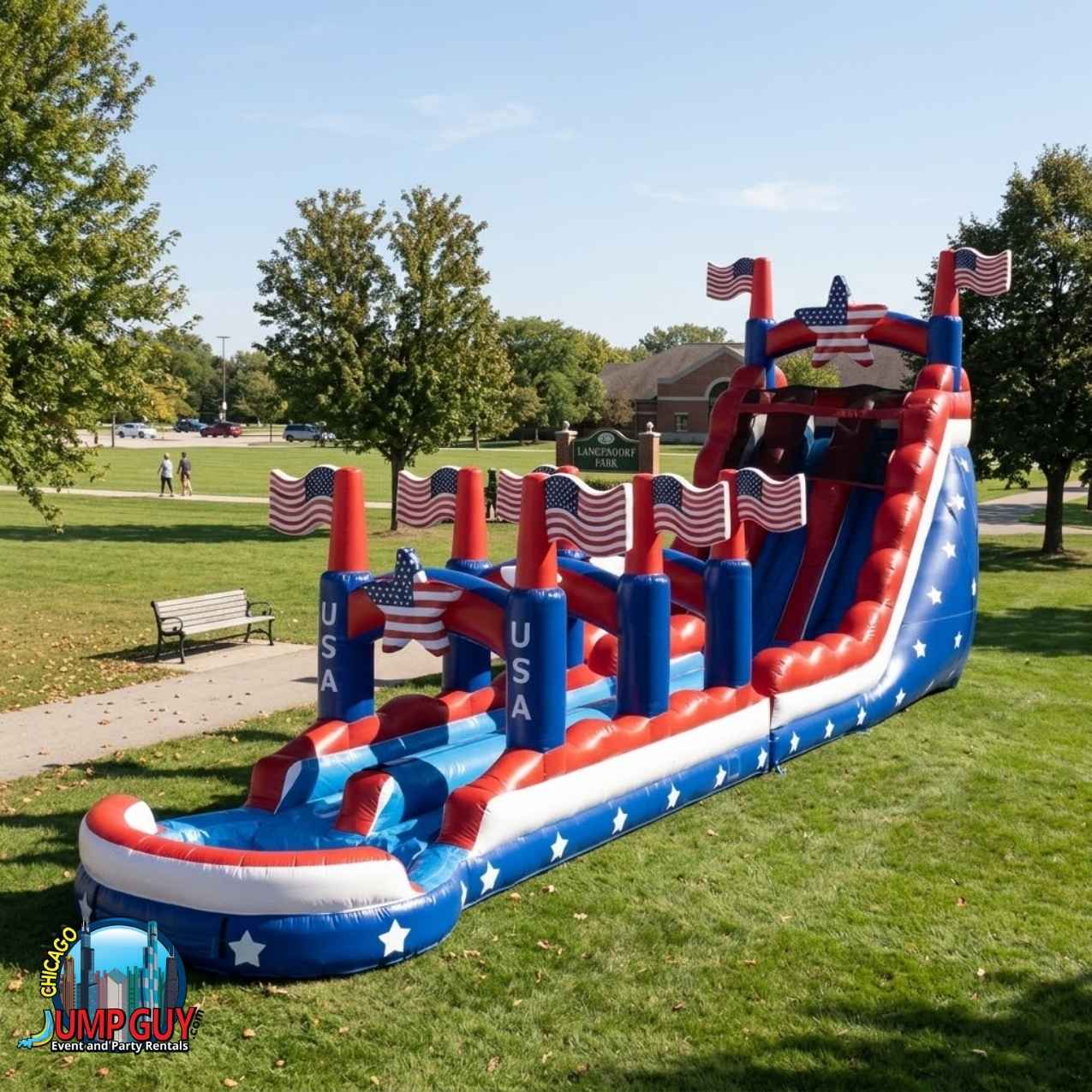 22ft Stars and Stripes Dual Lane Water Slide rental for Barrington IL events in ZIP code 60010