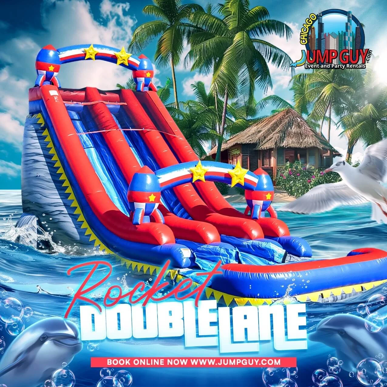 22ft rocket dual lane dry slide rental for Barrington IL events in ZIP code 60010