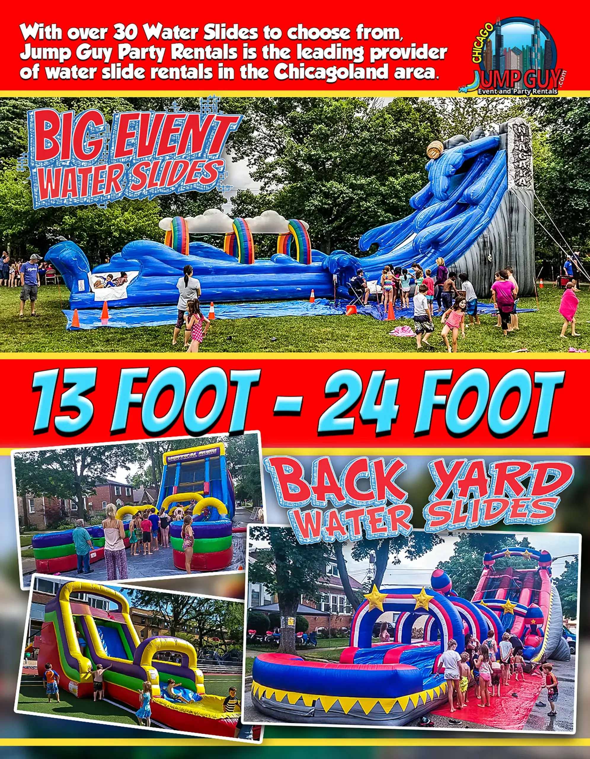 big event backyard water slide rental for Barrington IL events in ZIP code 60010